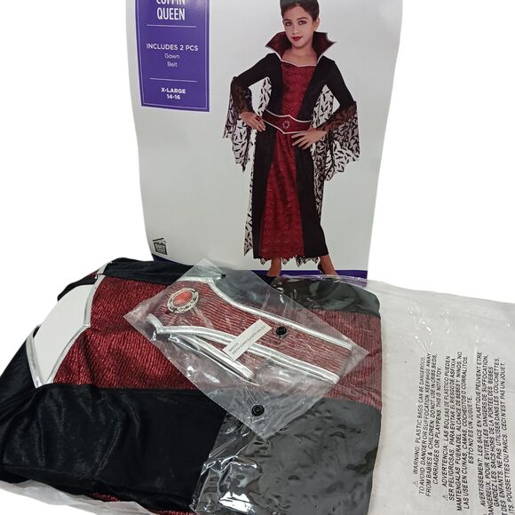 Vampire Wicked Queen Costume Child XL 14-16 BAT WING Sleeves Velvet Halloween - Picture 8 of 16